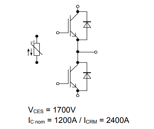 Мост 1700V 1200A 20mW 0 диафрагмы поля зрения канавы модулей FF1200R17IP5PBPSA1 IGBT половинный
