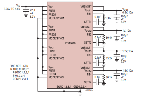 ICs откалывают регулятор µModule квадрацикла LTM4670EY с конфигурируемым массивом выхода 10A 0