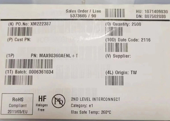 Комплексный микросхема MAX98360AENL 1-канальный Усилитель звука класса D 9-XFBGA