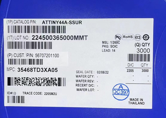 Держатель IC 14-SOIC микроконтроллера ATTINY44A-SSUR 8-разрядный 20MHz 4KB внезапный поверхностный