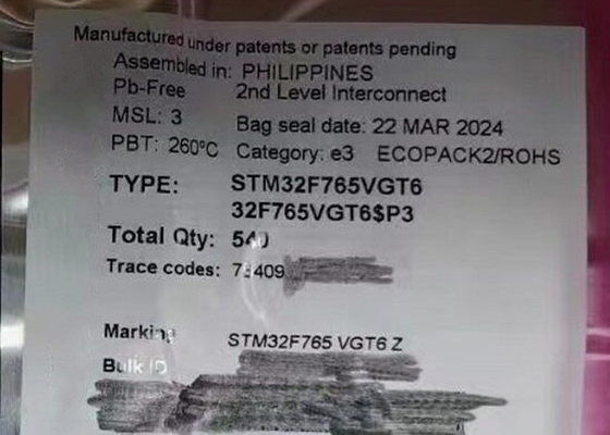 Микроконтроллер IC 100-LQFP ядра обломока STM32F765VGT6 1MB интегральной схемаы одиночный