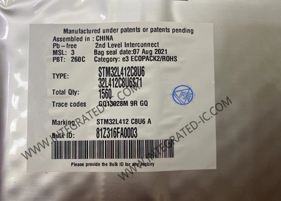 Корка M4 RISC 64KB внезапное 48-UFQFPN РУКИ микроконтроллеров MCU STM32L412C8U6 РУКИ