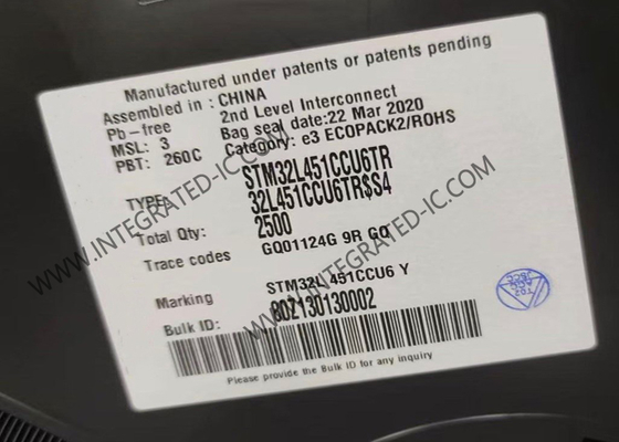 Микроконтроллер IC ядра 256KB микроконтроллера MCU STM32L451CCU6 одиночный