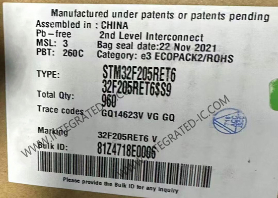 Держатель поверхности пакета ВСПЫШКИ 64-LQFP микроконтроллера MCU IC STM32F205RET6