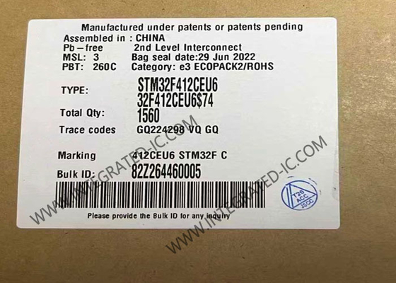 Микроконтроллер STM32F412CEU6 MCU 100 МГц 32-разрядный микроконтроллер IC UFQFPN48 Встраиваемый микроконтроллер