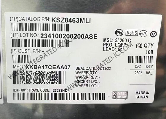 Ethernet IC KSZ8463MLI-TR Три порта Ethernet переключателя с волокном LQFP64