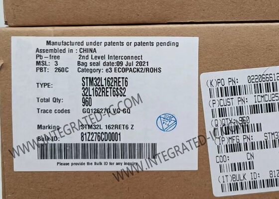 Микроконтроллер STM32L162RET6 MCU с 32 МГц ARM Cortex-M3, 512 КБ флэш-памяти и 51 выводом ввода/вывода