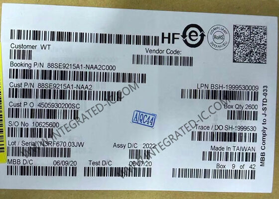88SE9215A1-NAA2C000 интегральный микросхема Чип однополосный PCIe 2.0 до четырех портов 6Gbps SATA I / O контроллер