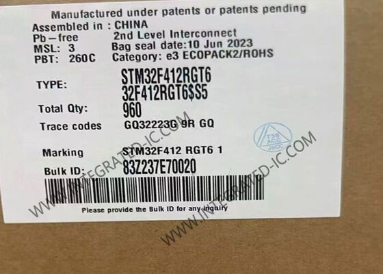 Микроконтроллеры IC держателя поверхности 64-LQFP STM32F412RGT6 100MHz 1MB ВНЕЗАПНЫЕ