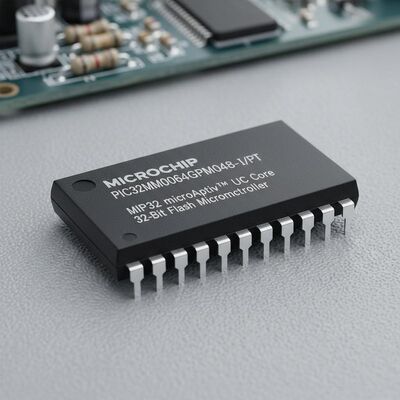 PIC32MM0064GPM048-I/PT 32-битный флэш-микроконтроллер с MIPS32 microAptivTM Core, скоростью 25 МГц и 38 В/В