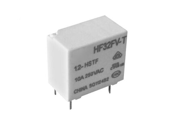 Интегральная схема HF32FV-T/12-HTF, миниатюрное реле промежуточной мощности на 10А с максимальным коммутируемым напряжением 277В переменного тока и рабочим диапазоном температур от -40°C до 105°C