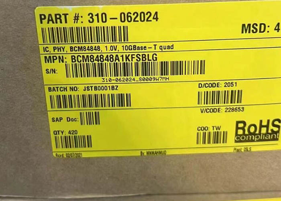 Ethernet IC BCM84848A1KFSBLG Четырехпортный 10GBASE-T приемопередатчик IC BGA-пакет
