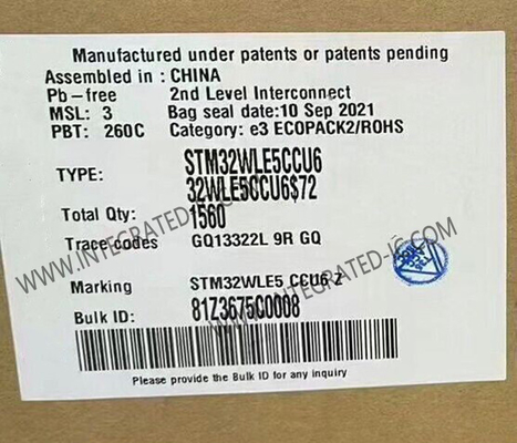 STM32WLE5CCU6 256 держатель IC 48-UFQFN приемопередатчика RF кбайтов внезапный поверхностный